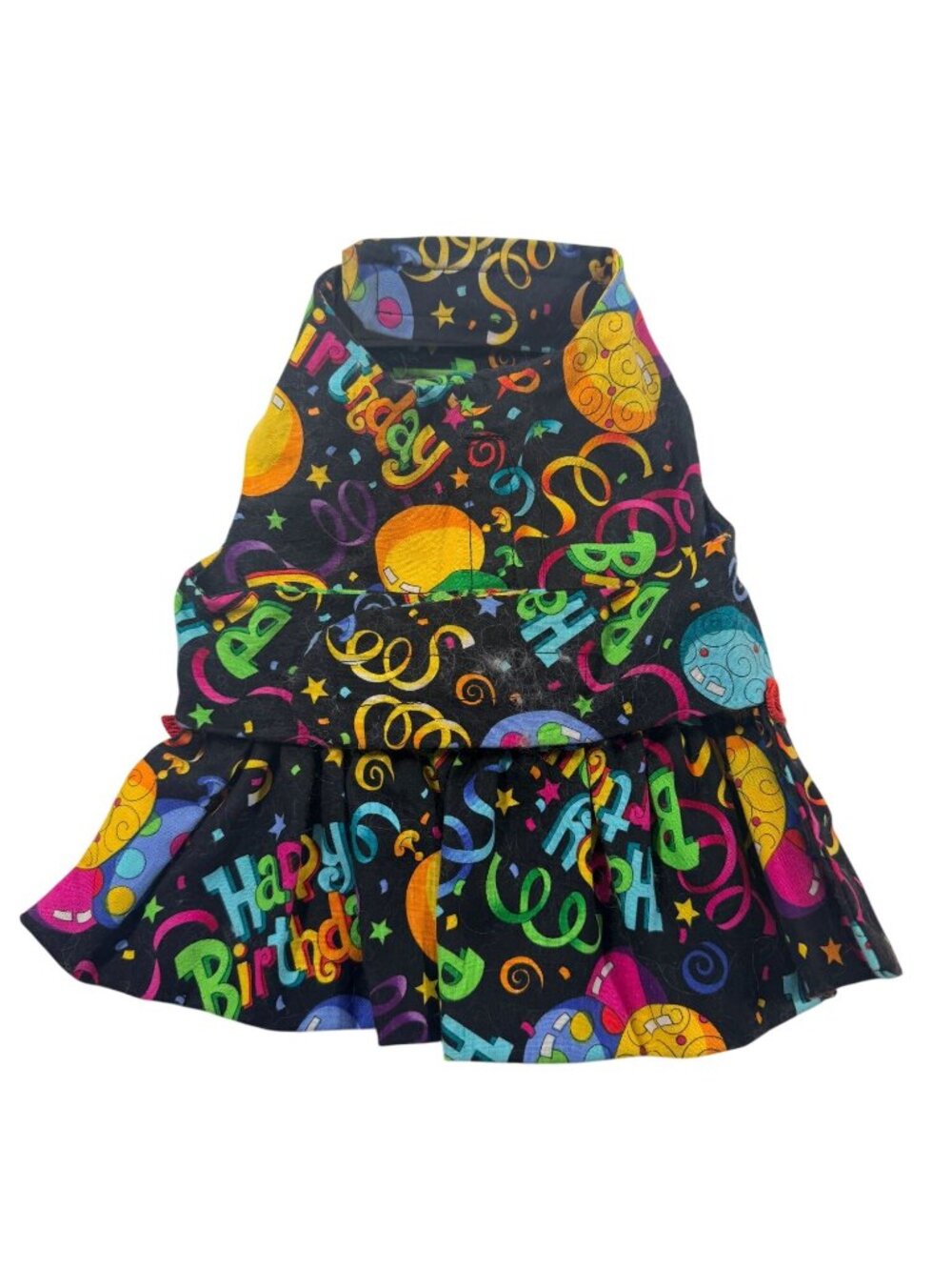 Small Pet Dog Dress Outfit Costume w Harness Birthday Party Print Cotton Cat Pig - Picture 2 of 6